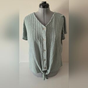 Weatherproof Vintage Mint Green Tie Front Knit Top XL